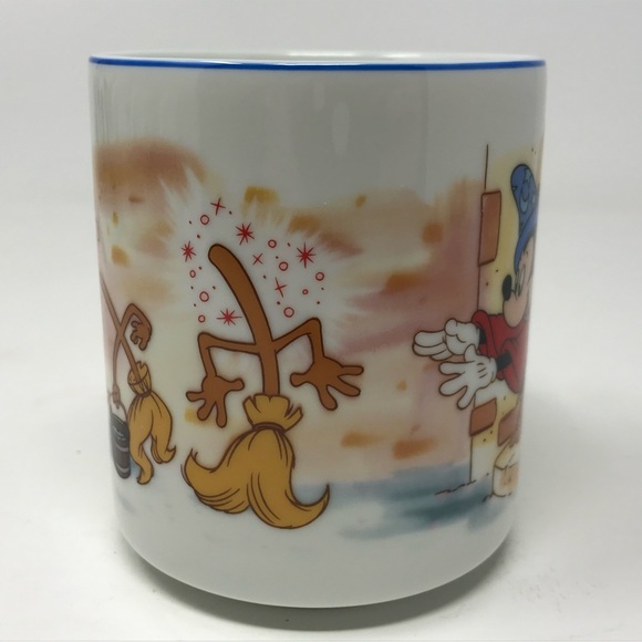 Vintage Disneyland Walt Disney World Mickey Mouse Fantasia Mug Blue Rim - Picture 2 of 7